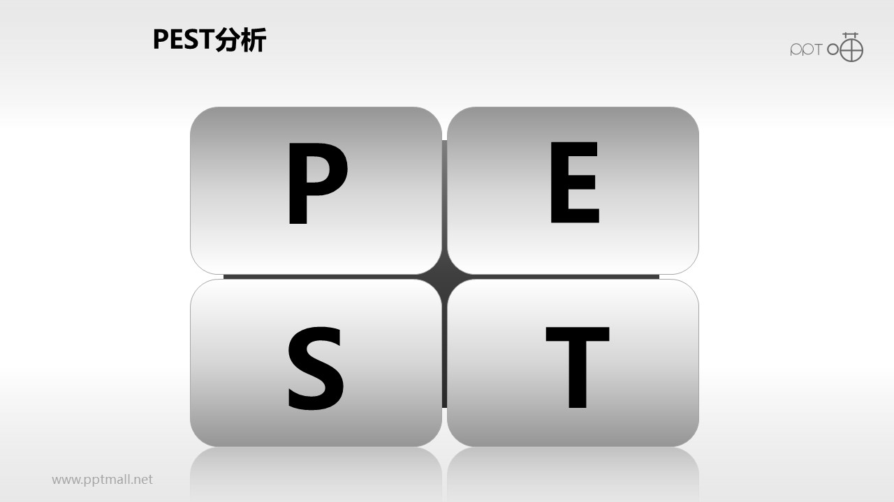 灰色立体的PEST模型PPT模板