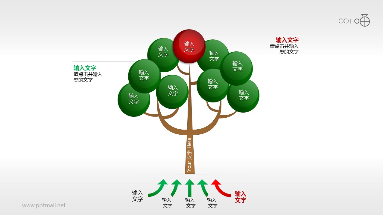 红绿对比鲜明的树形图PPT模板