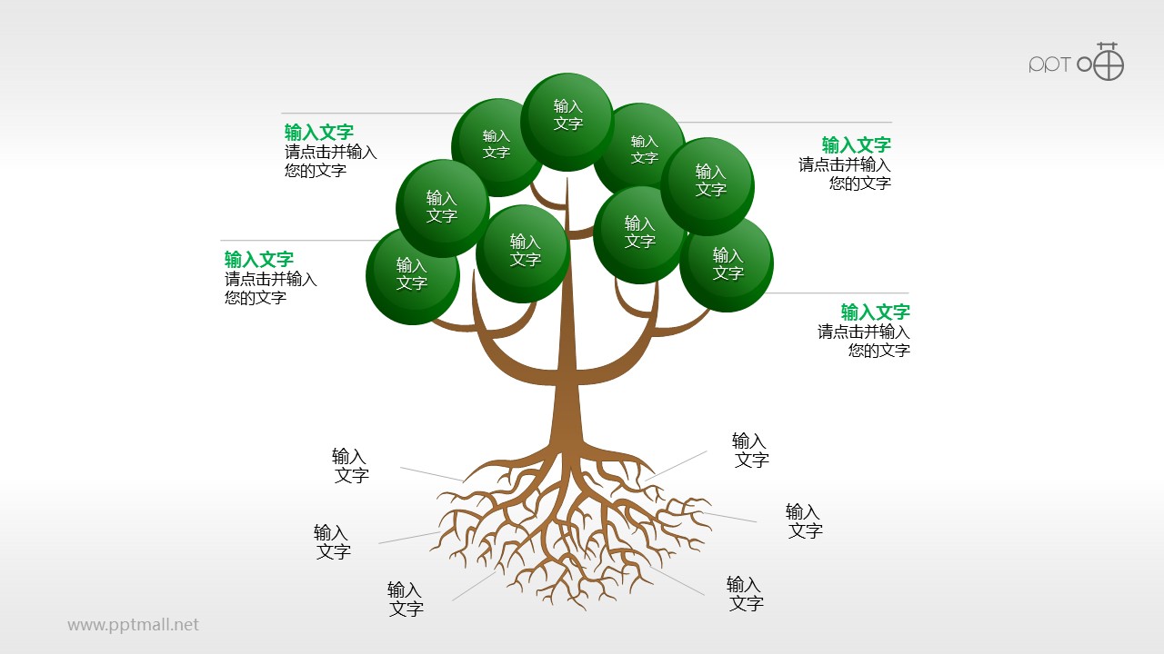 包含众多根系的树形图PPT模板