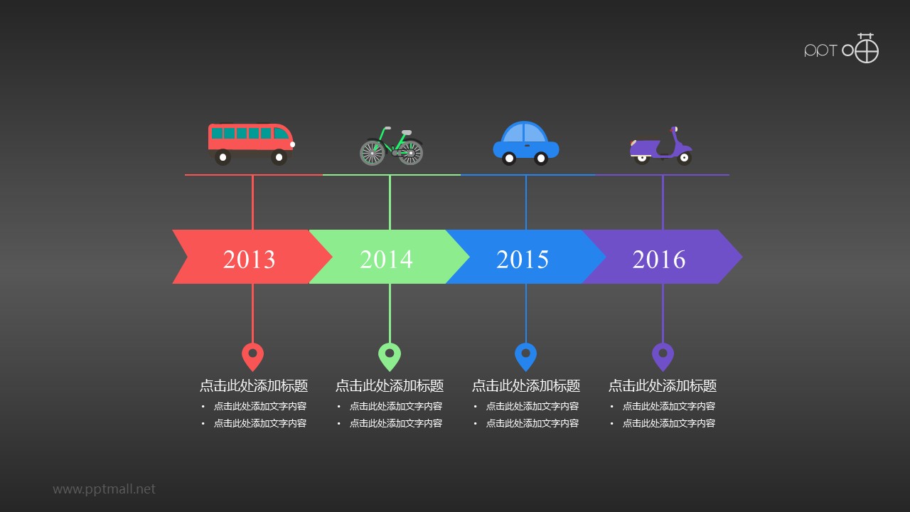 扁平交通工具时间轴PPT模板