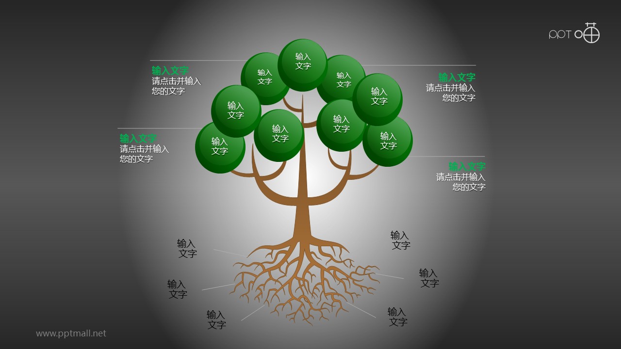 包含众多根系的树形图PPT模板