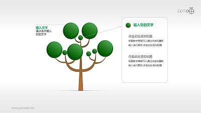 绿色小圆大小不一的树形图PPT模板