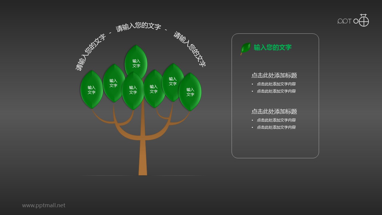枝叶繁茂的树形图PPT模板