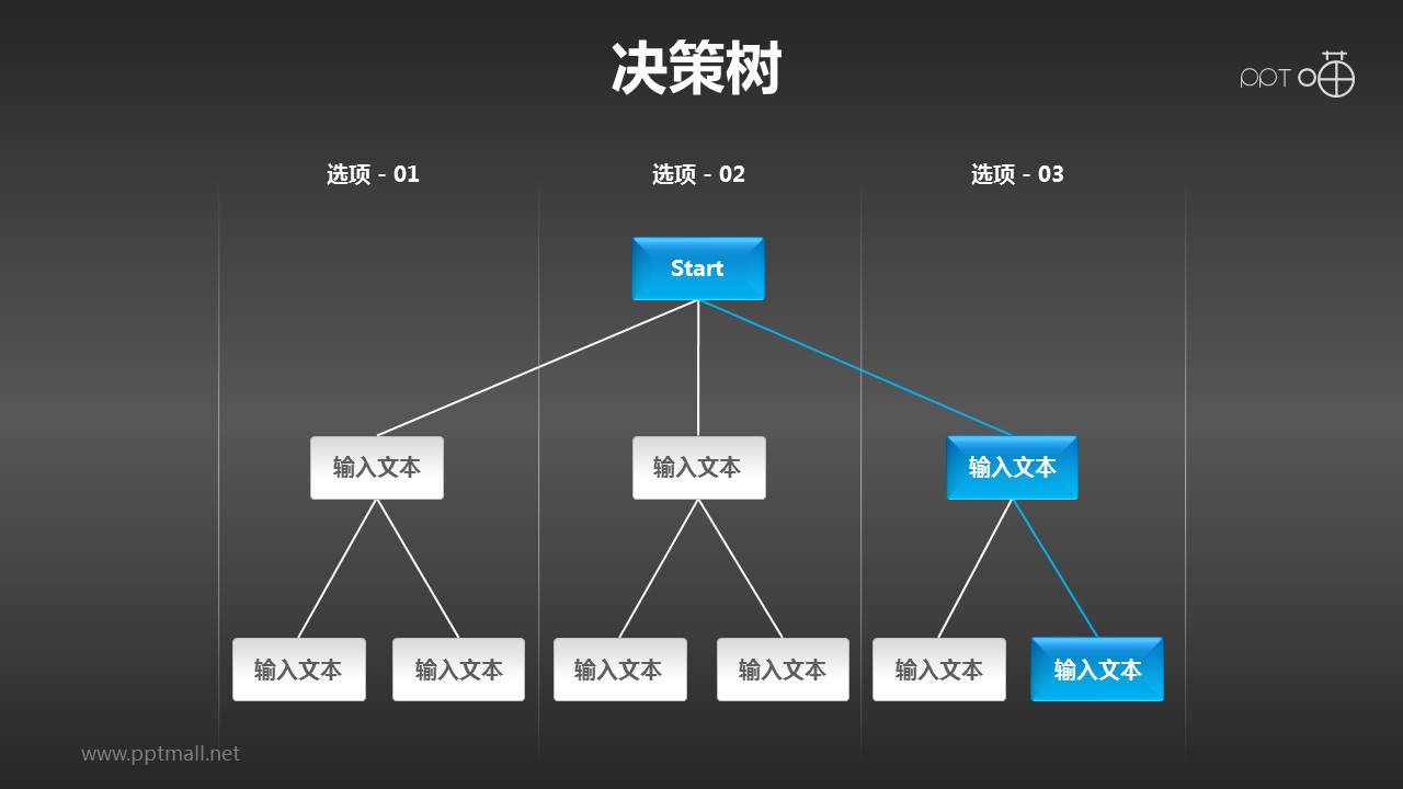 蓝色清新决策树（1：3：6）PPT模板下载