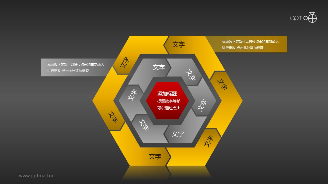 黄黑红六边形循环图组PPT模板下载