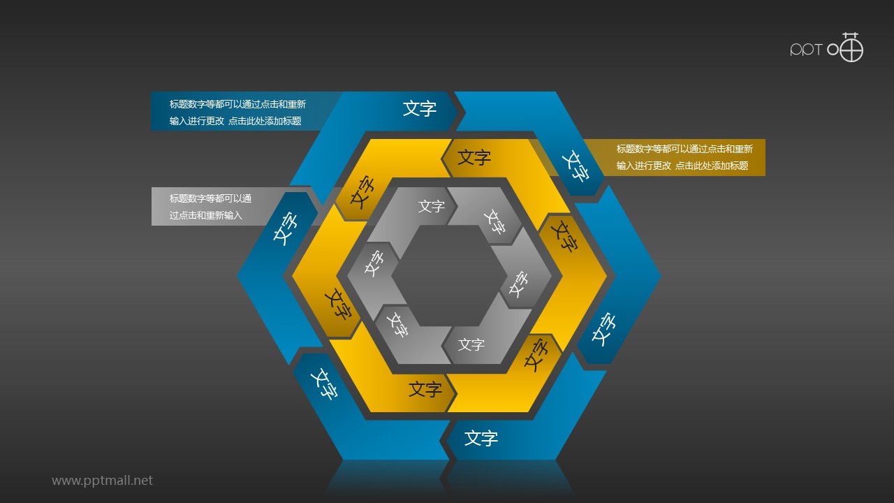 蓝黄黑三层嵌套循环图组PPT模板下载