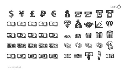 各种钞票钱币的矢量图标剪影素材