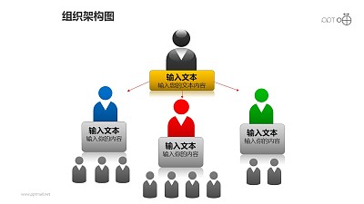 組織架構圖之多彩上下等級圖形PPT素材下載