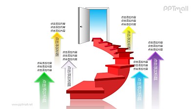 發展進化提升——通往門的樓梯+箭頭的PPT圖形素材