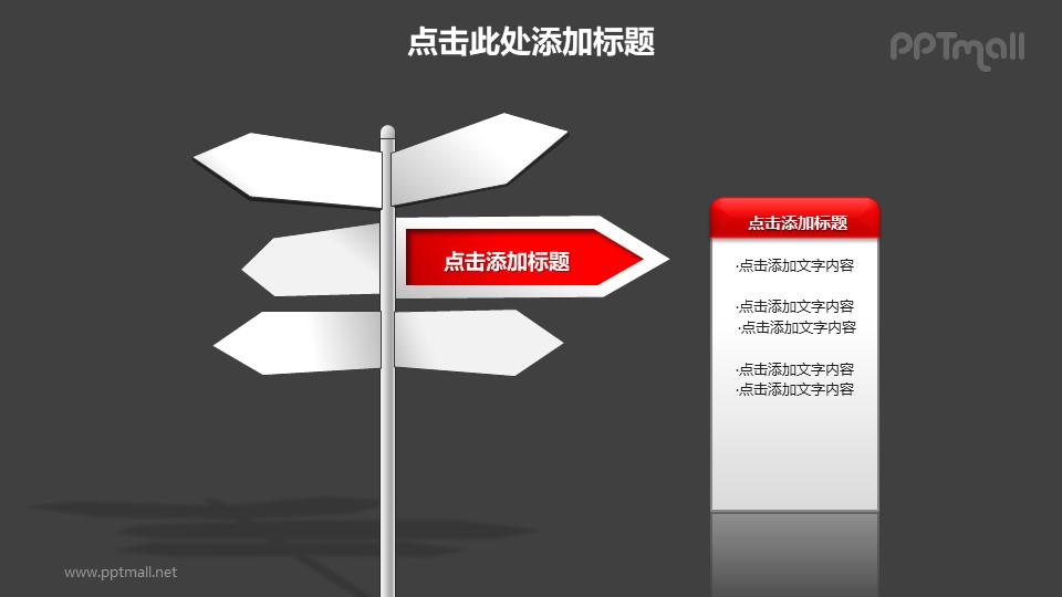 战略方向——路标指示牌样式的战略方向分析PPT模板素材