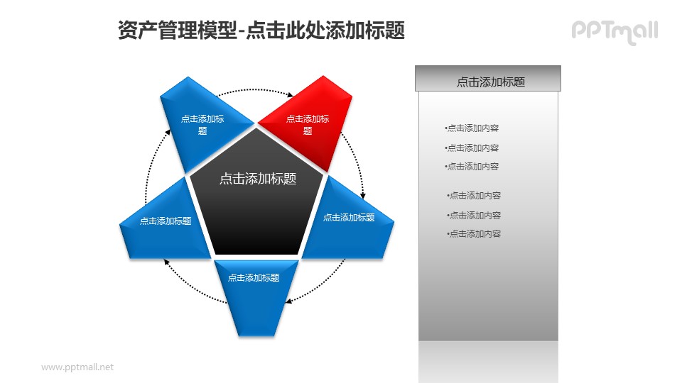 资产管理模型——6个多边形组成的循环图PPT模板素材