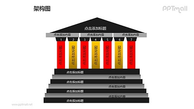 架構圖——多級臺階建筑物樣式的組織架構圖PPT圖形素材