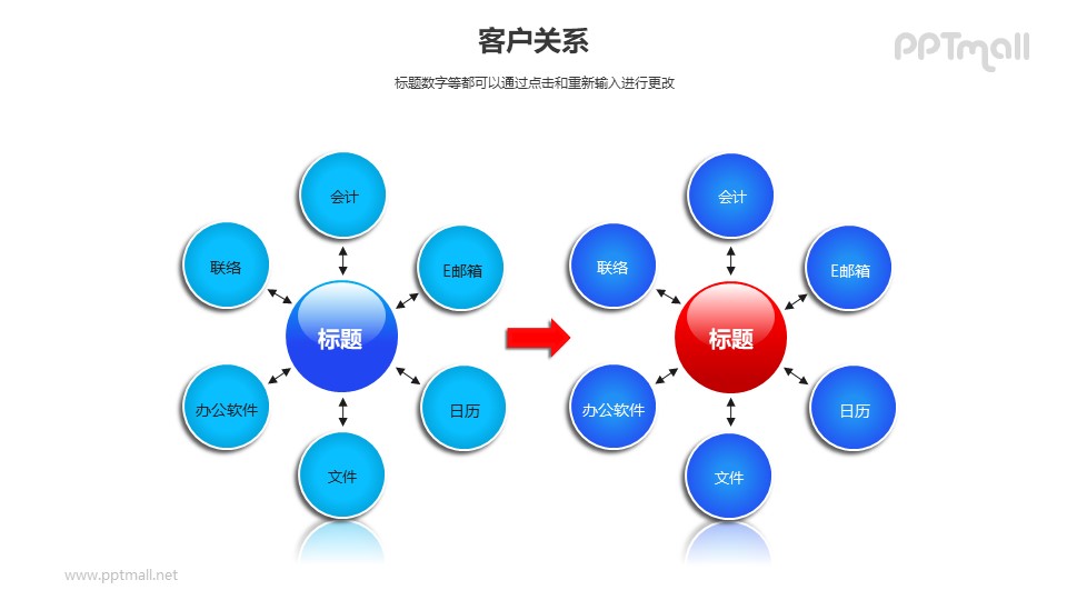客戶關系——兩個藍色花瓣樣式的圖形PPT模板素材