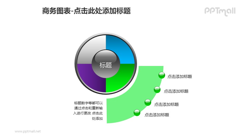商务图表——绿色扇形图+4部分饼状图PPT图形素材
