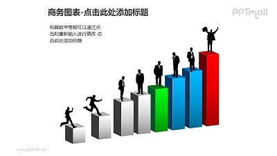 商務圖表——三維柱形圖+人物剪影PPT圖形素材