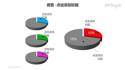 調查——1+3雙色立體餅狀圖PPT素材模板