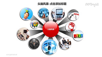 头脑风暴——从中心向四周发散的圆球PPT素材模板 头脑风暴——从中心向四周发散的圆球PPT素材模板