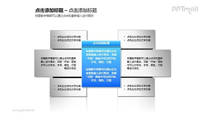 1+6藍色文本框簡潔風格PPT素材模板