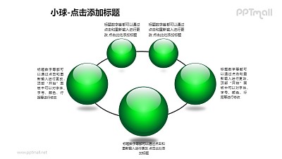 小球——5个绿色玻璃球组成的环形PPT模板素材