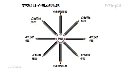 学校科目——8支呈圆形摆放的铅笔PPT素材模板 学校科目——8支呈圆形摆放的铅笔PPT素材模板