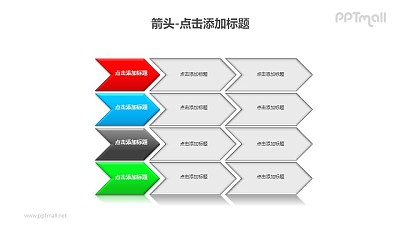 箭頭——四組橫向排列的箭頭組成的流程圖PPT模板素材下載