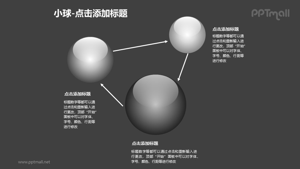 小球——3个黑色玻璃球循环关系PPT模板素材