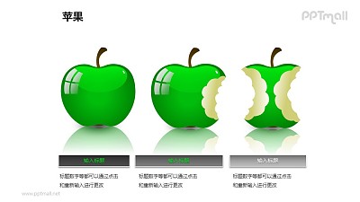 蘋果——3個并列擺放的綠色蘋果PPT模板素材