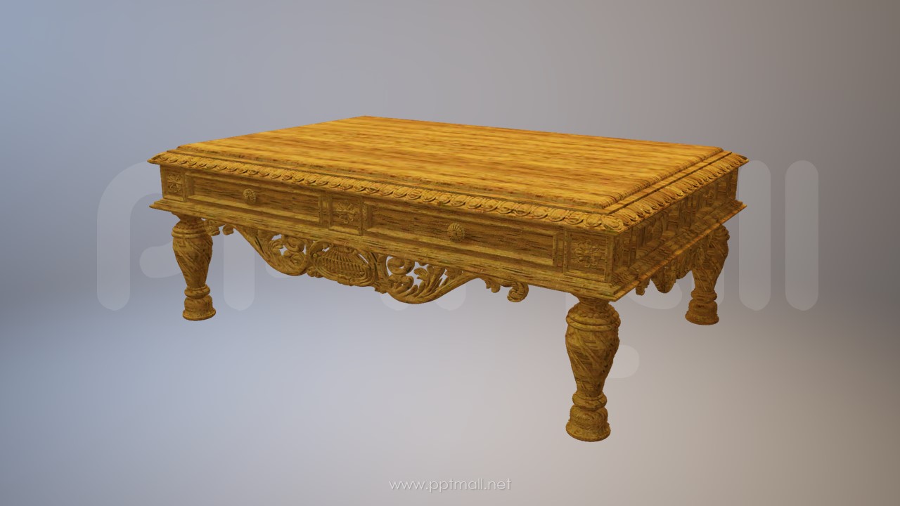 中国风木质桌子3D模型PPT素材