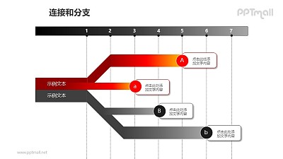 连接与分支——红灰大分支+小分支PPT模板素材