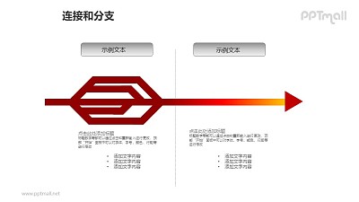 连接与分支——红色箭头两部分对比关系PPT模板素材