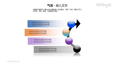 4个圆球+文本框递进关系PPT模板素材