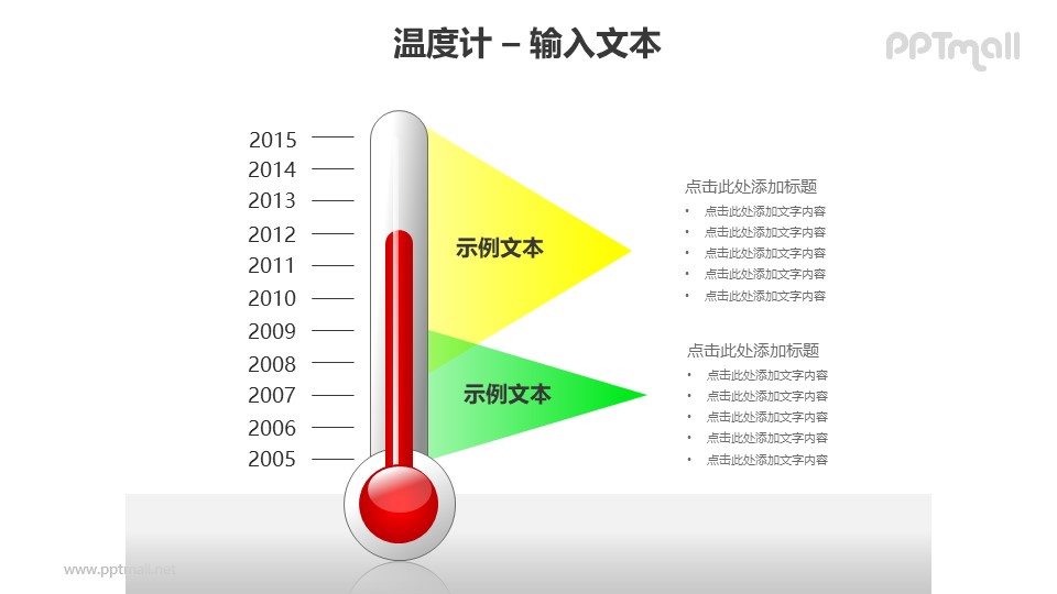 紅色溫度計+黃綠文本框PPT模板素材