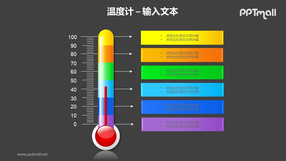 彩色温度计六层次对比关系PPT模板素材