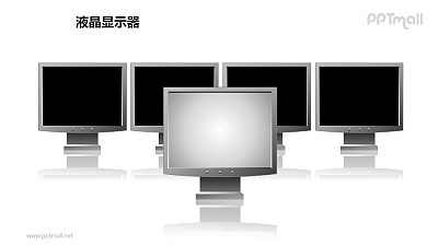 1+4五个液晶显示器对比关系PPT模板素材