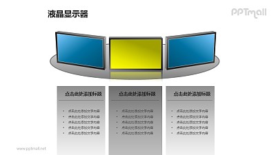 3個并列擺放的液晶顯示器+文本框PPT模板素材