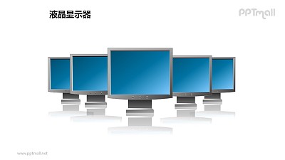 五个并列摆放的蓝色液晶显示器PPT模板素材