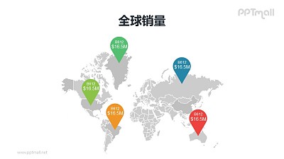 含地标标识的世界地图PPT模板素材 含地标标识的世界地图PPT模板素材