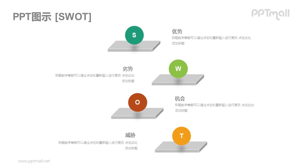 空间立体感十足的SWOT模型PPT图示素材下载
