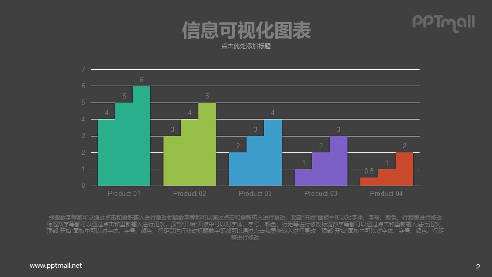 阶梯状的柱状图PPT图表素材模板下载