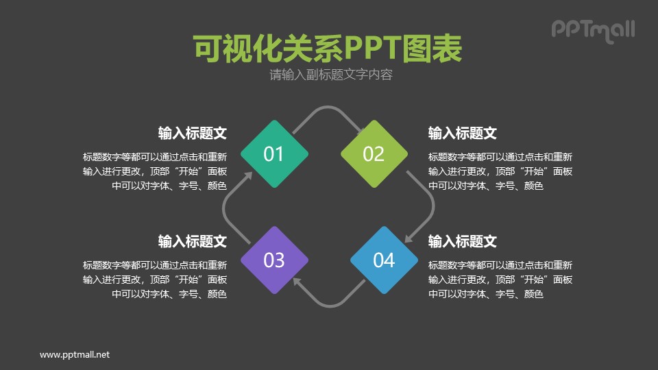 并列循环关系的四部分内容PPT模板图示下载