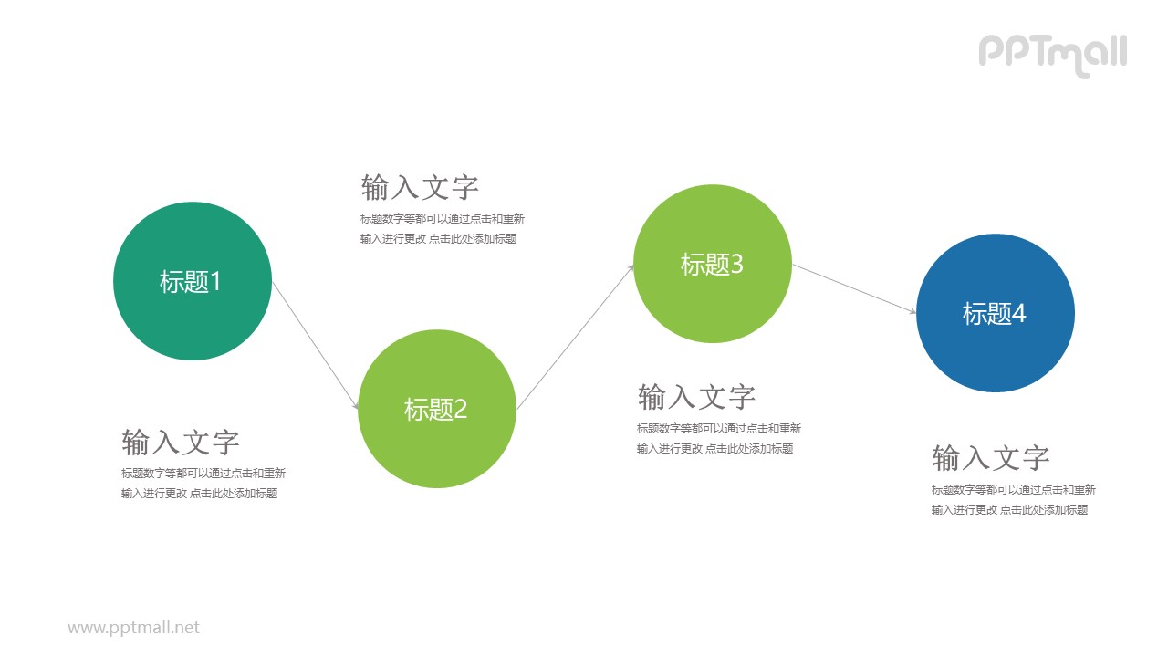 四个绿色圆形流程图PPT模板图示下载