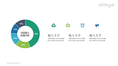 分為5部分的環形圖百分比對比關系PPT模板圖示下載
