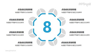 8個藍灰色餅圖擺成的圓形并列關系邏輯圖PPT模板