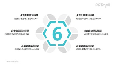 6個灰綠色拼圖循環關系邏輯圖PPT模板