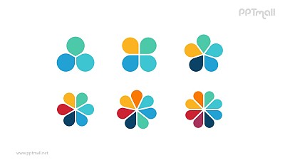 6组彩色花瓣并列关系逻辑图PPT模板