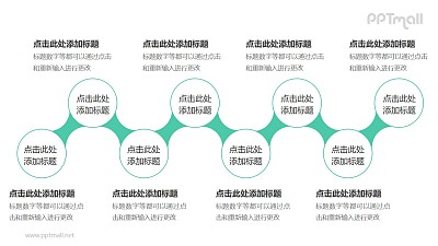8個依次連接的圓形并列關系邏輯圖PPT模板