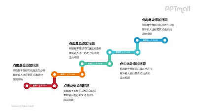 5個彩色的折線組成的臺階遞進關系PPT模板