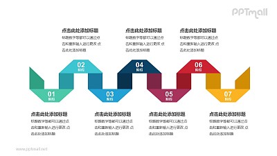 7個帶序號的立體彩色折紙遞進關系PPT模板