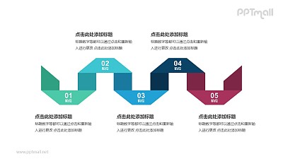 5個帶序號的立體彩色折紙遞進關系PPT模板