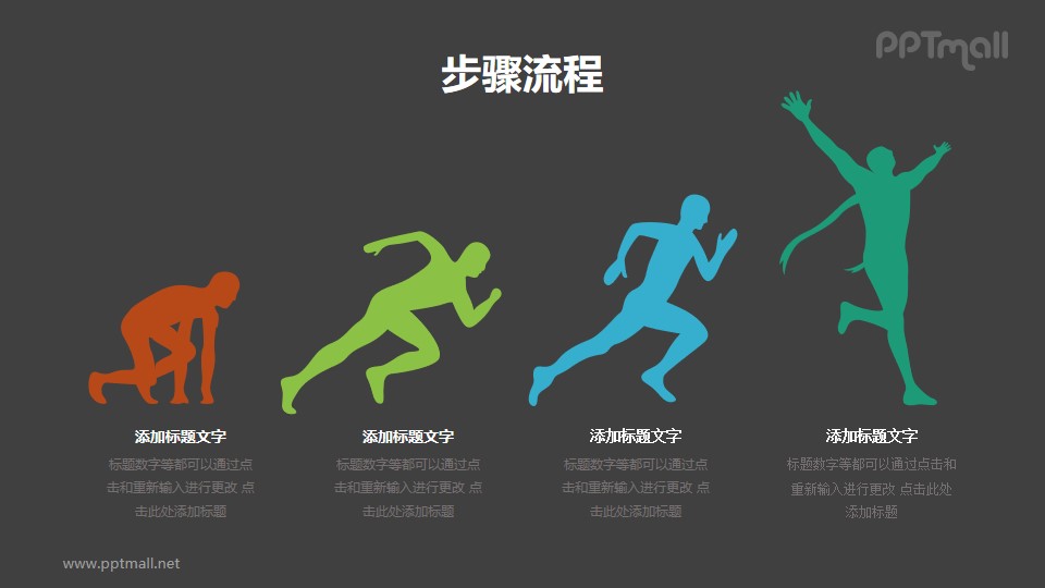 运动员起跑PPT图示素材模板（4部分递进关系）下载